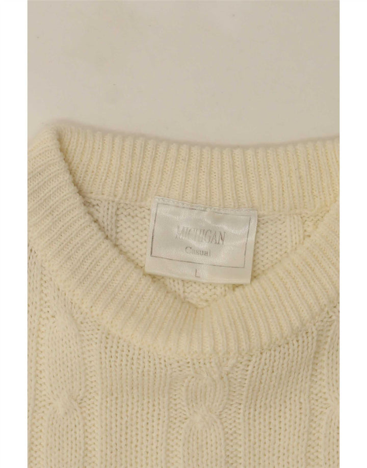 Suéter masculino vintage com gola redonda grande acrílico branco