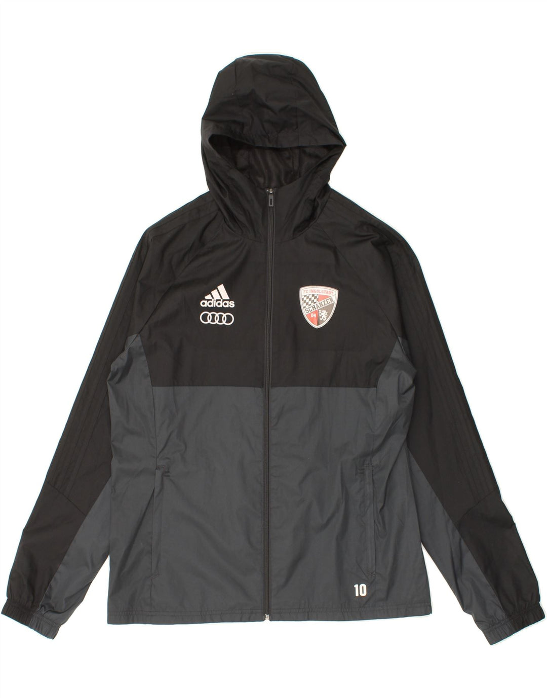 ADIDAS Mens Graphic Hooded Rain Jacket UK 38 Médio Preto Colourblock