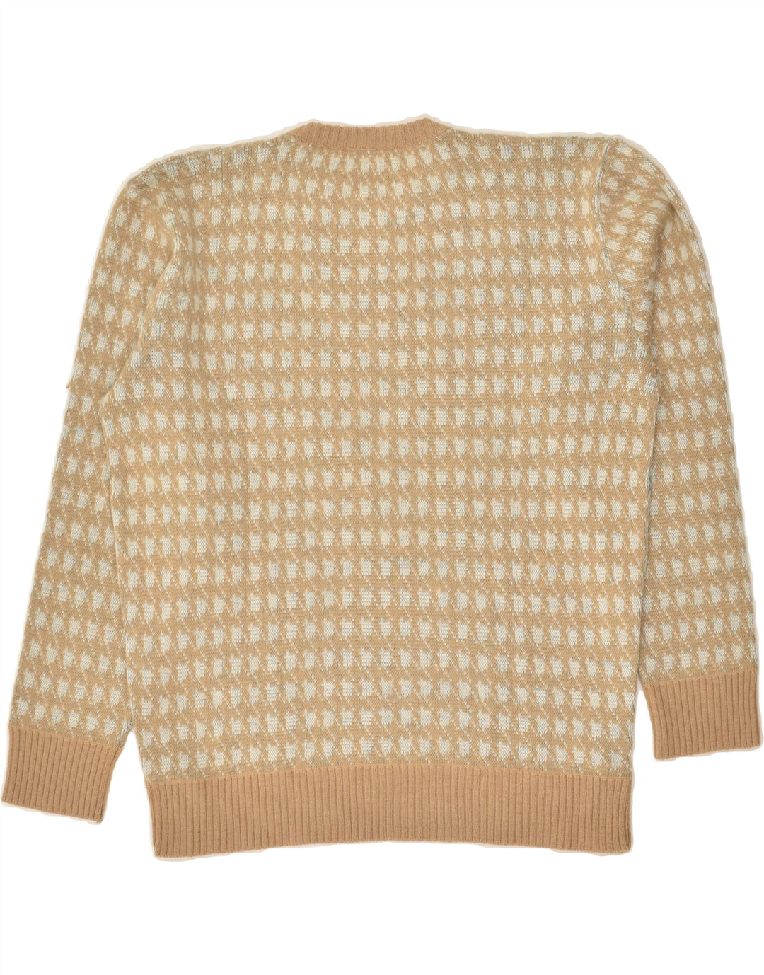 Suéter feminino VINTAGE com estampa abstrata e gola redonda Reino Unido 16 grande bege