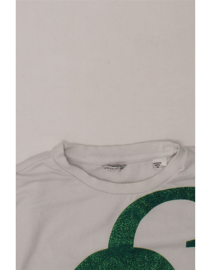 GUESS Girls Crop Graphic Sweatshirt Jumper 13-14 Years White Cotton Vintage Guess and Second-Hand Guess from Messina Hembry 