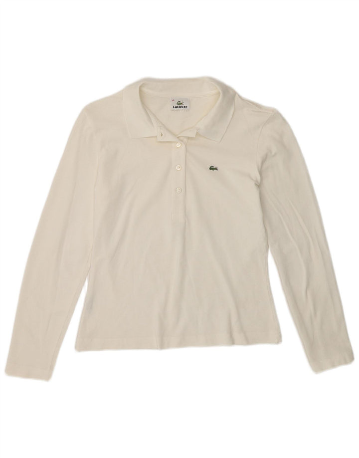 Camisa polo feminina de manga comprida Lacoste tamanho 40 algodão branco médio