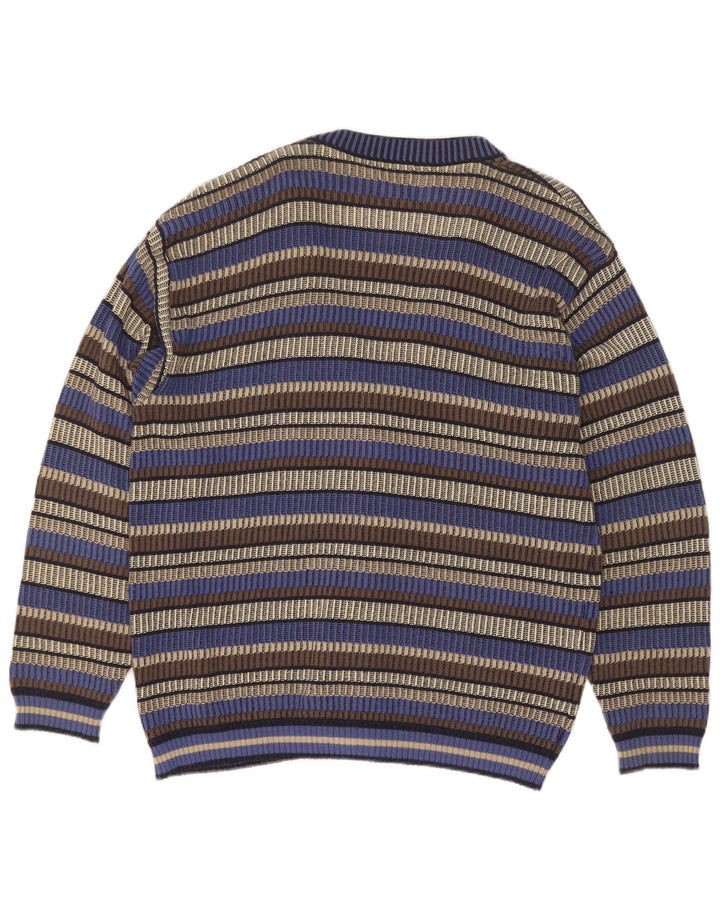 Suéter cardigã masculino Marc Rene IT 52 algodão listrado azul grande