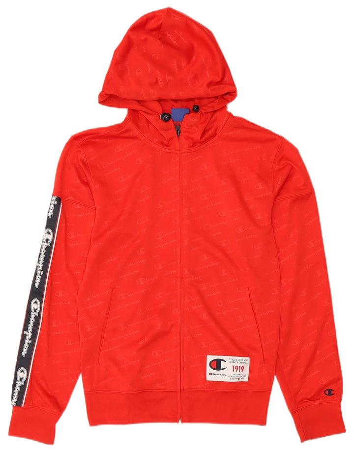 CHAMPION Suéter masculino com capuz e zíper gráfico XS vermelho colorblock poliéster