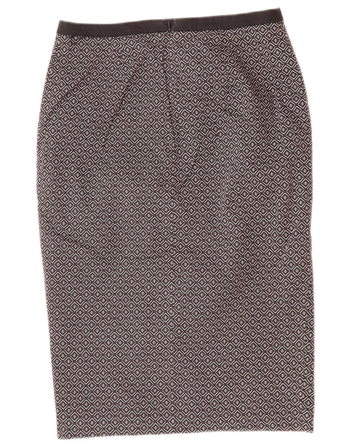 Saia midi feminina Oasis UK 10 pequena W29 preta geométrica