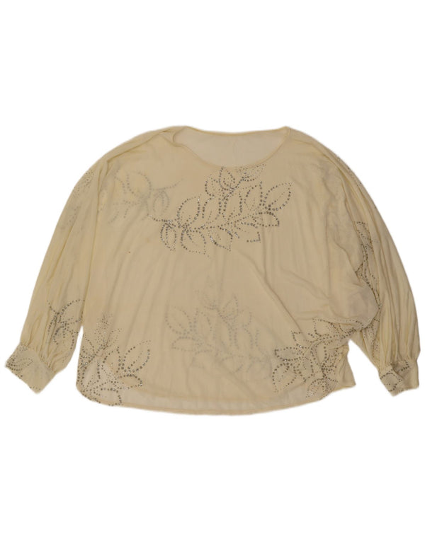 Top feminino vintage Batwing oversized transparente Reino Unido 14 médio amarelo floral