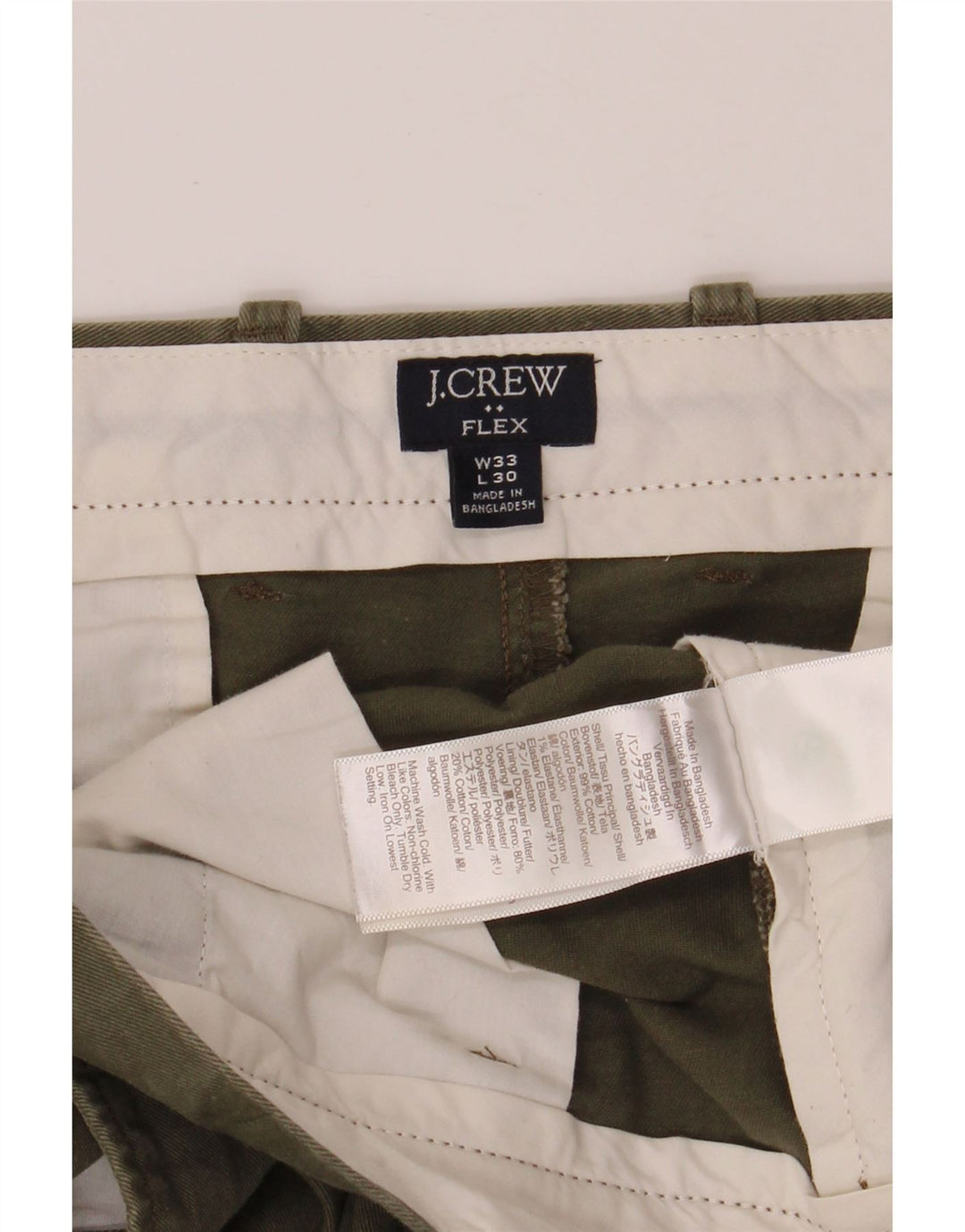 J. CREW Mens Straight Chino Trousers W33 L30 Green Cotton Vintage J. Crew and Second-Hand J. Crew from Messina Hembry 