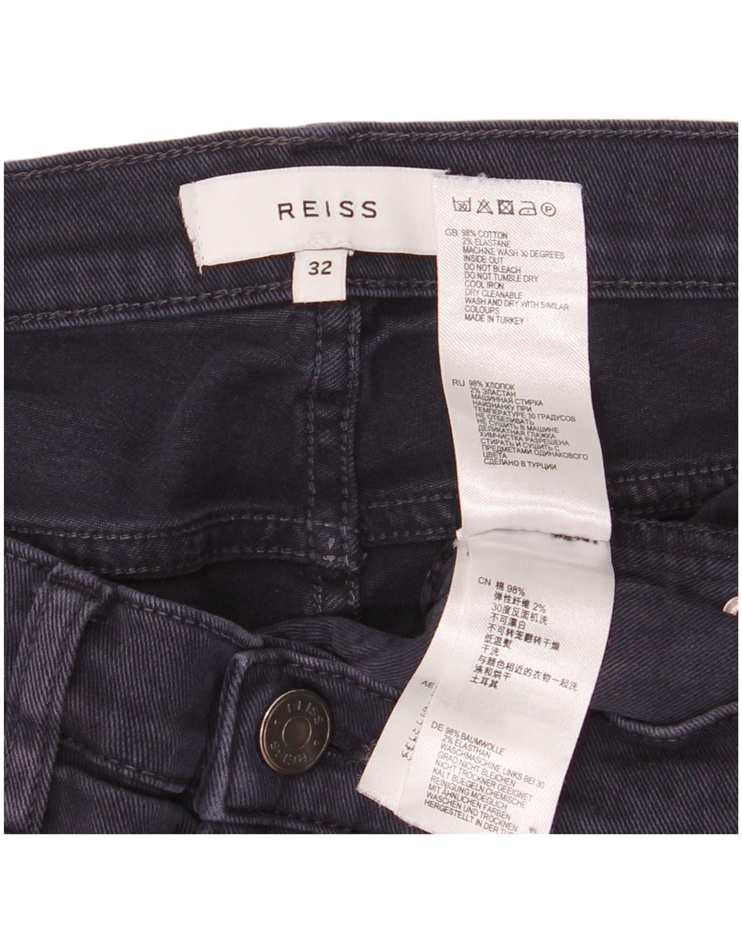 Jeans retos masculinos Reiss W32 L33 algodão azul marinho