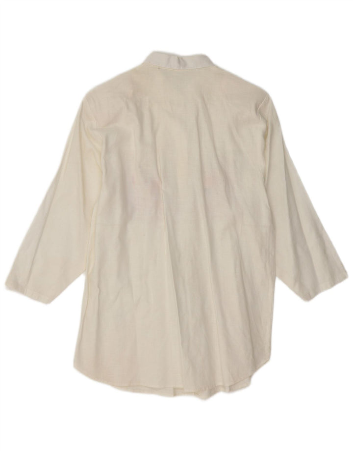Blusa feminina VINTAGE manga 3/4 Reino Unido 14 médio branco floral