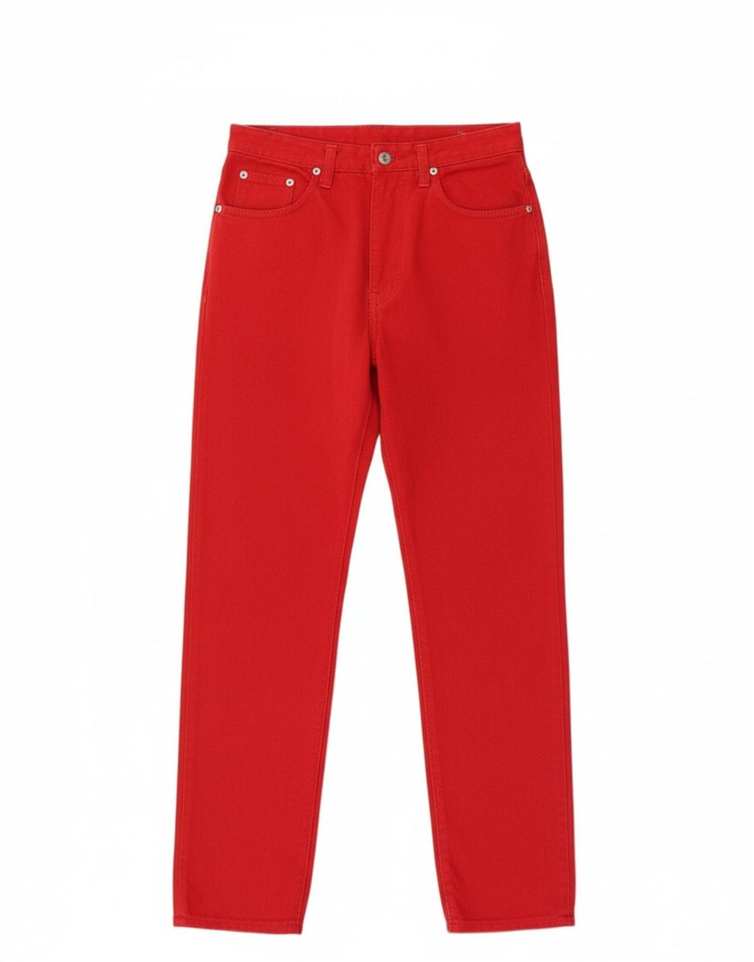 Jeans de cintura alta feminino uniforme W30 L29 algodão vermelho