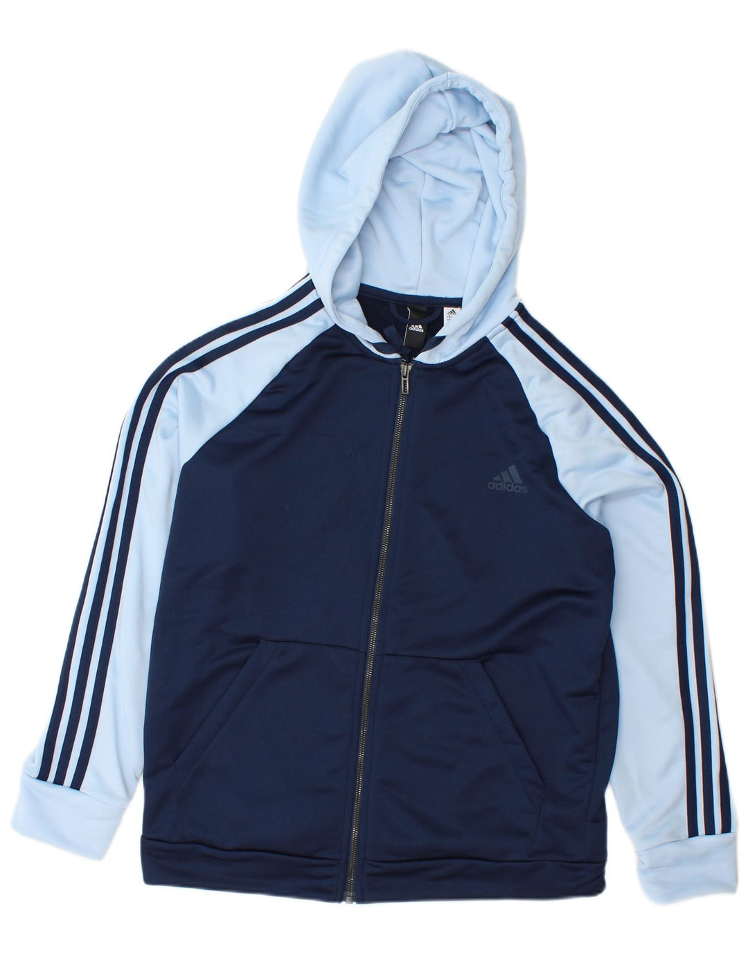 ADIDAS Suéter com capuz zip feminino UK 20/22 XL azul marinho colorblock