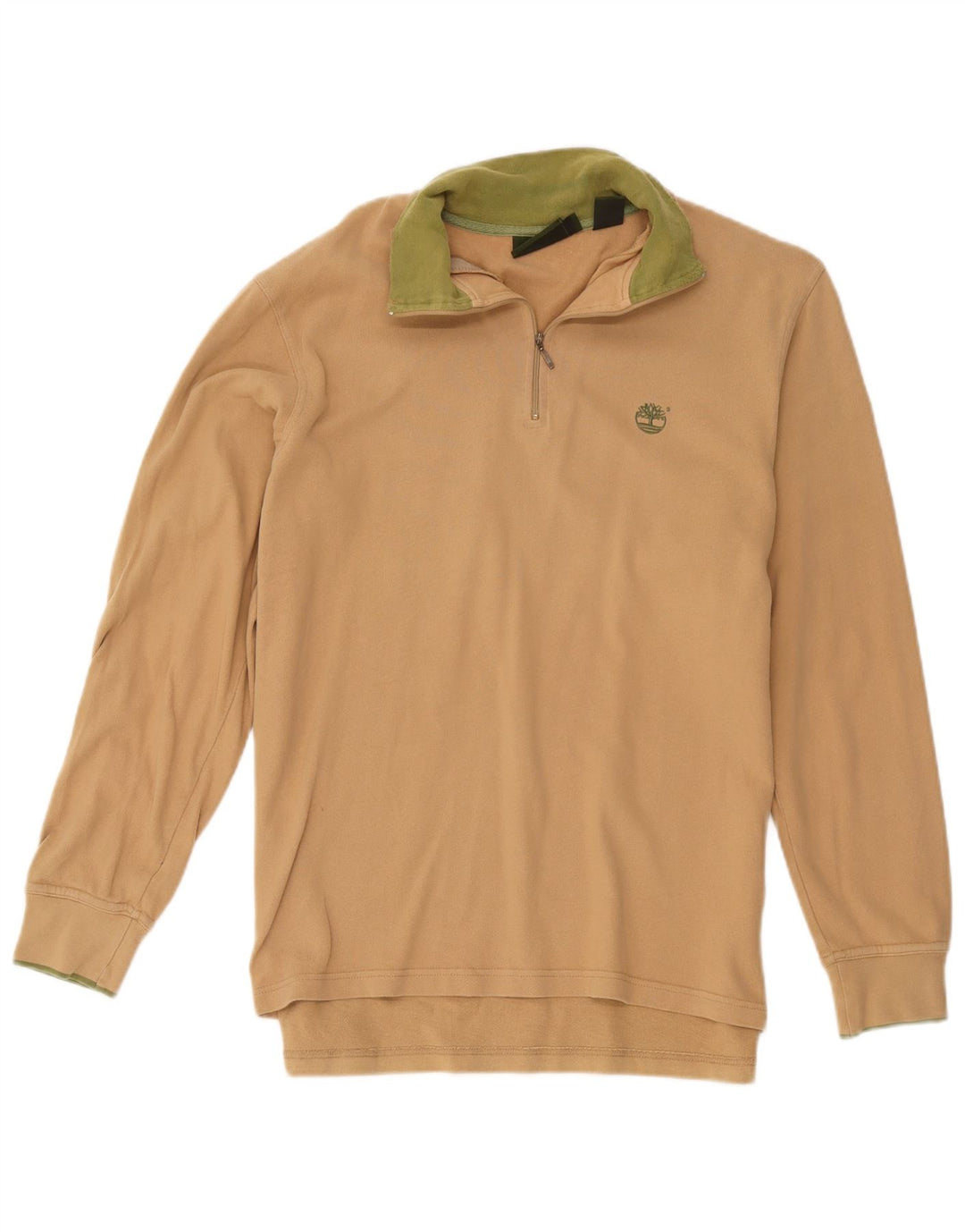 Moletom masculino Timberland com zíper e gola pequena de algodão bege
