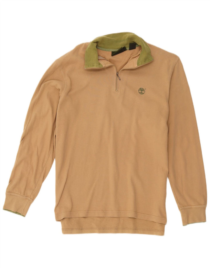 Moletom masculino Timberland com zíper e gola pequena de algodão bege