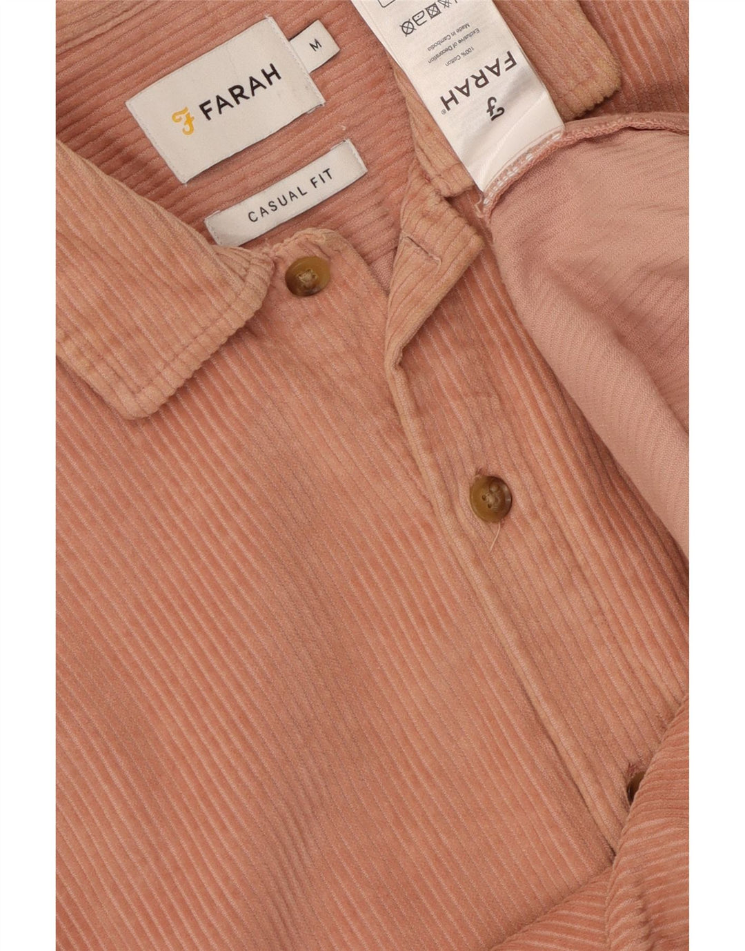 Farah Camisa masculina casual de veludo cotelê médio rosa algodão
