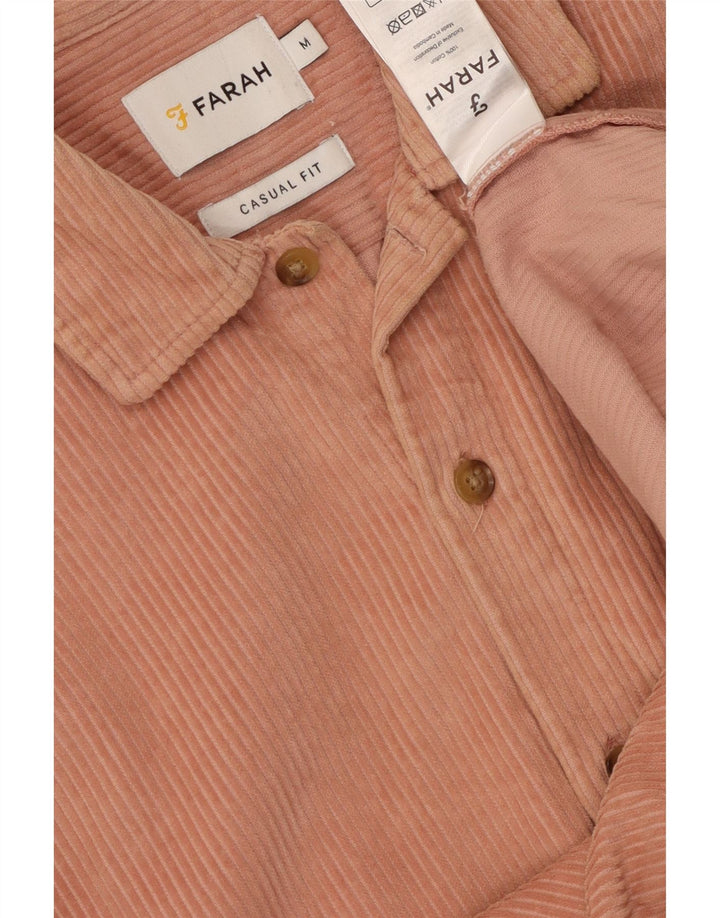 Farah Camisa masculina casual de veludo cotelê médio rosa algodão