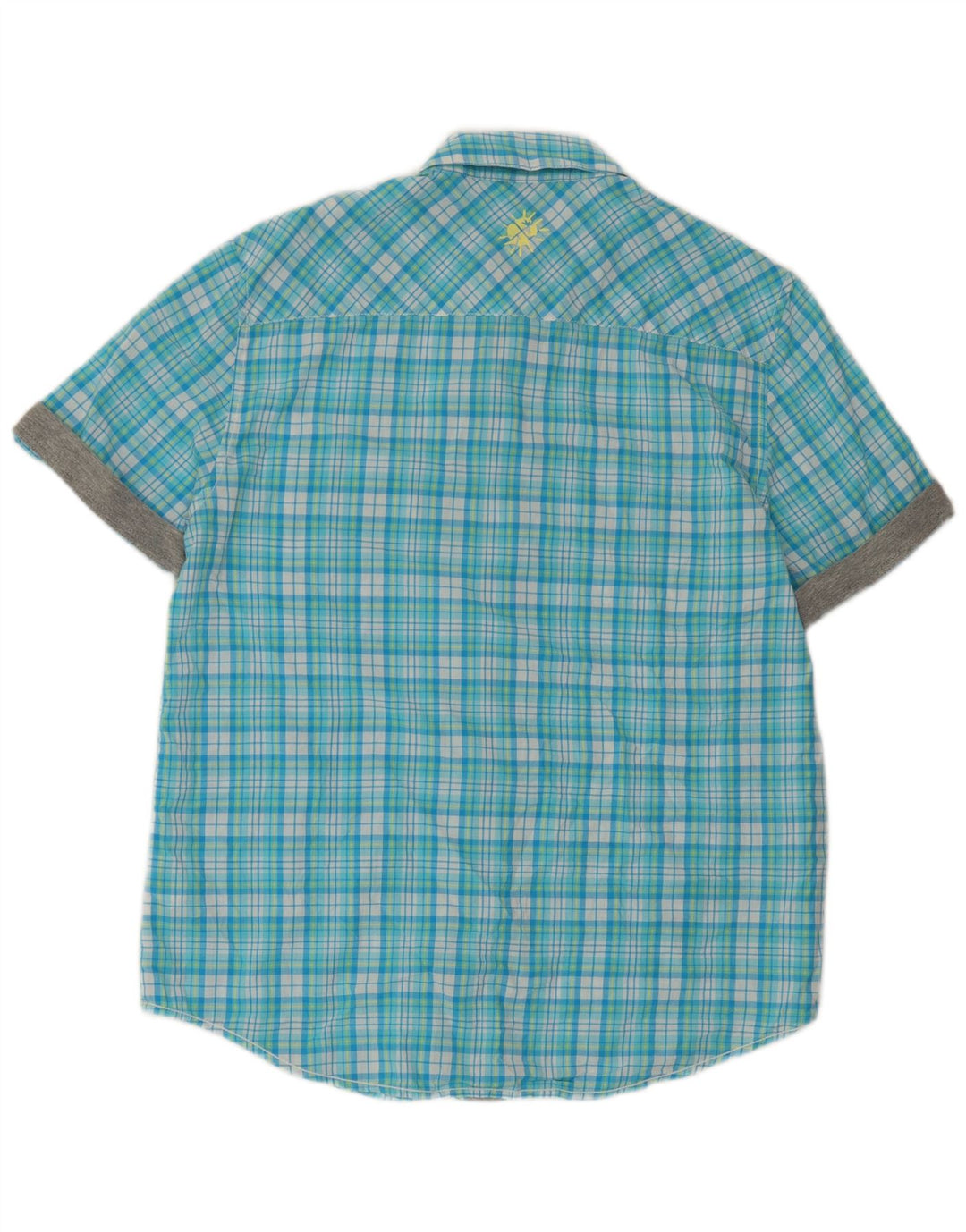 Camisa masculina Puma de manga curta grande algodão xadrez azul