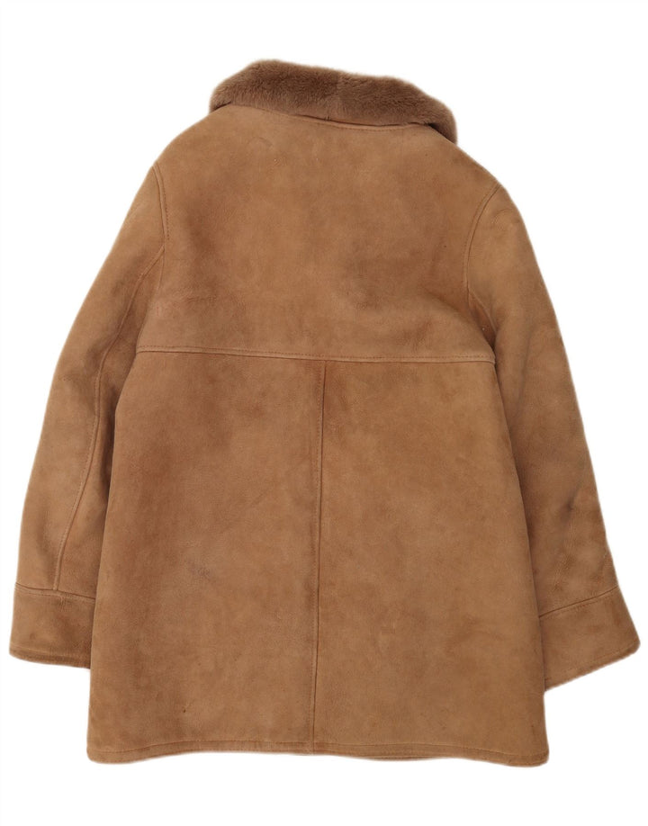 Casaco de shearling feminino vintage Reino Unido 16 grande pele de carneiro bege
