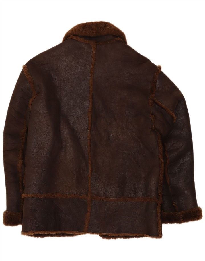 Jaqueta masculina vintage de shearling IT 50 grande couro marrom