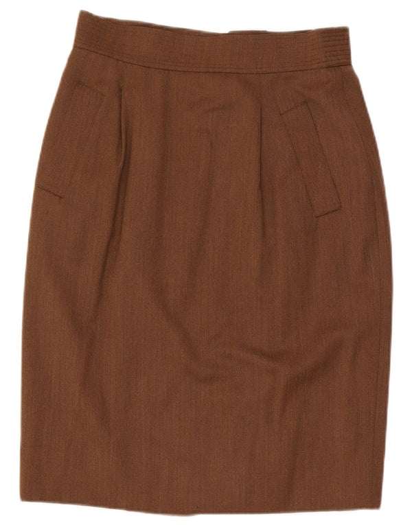 Saia lápis feminina Max Mara Reino Unido 16 grande W32 lã marrom