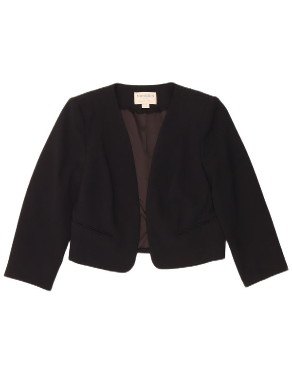 Monsoon Womens Crop Open Blazer Jacket UK 10 Pequeno Poliéster Preto