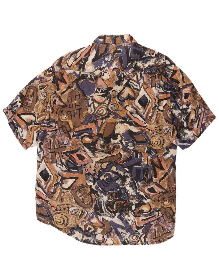 Camisa masculina vintage abstrata padrão manga curta média multicolorida