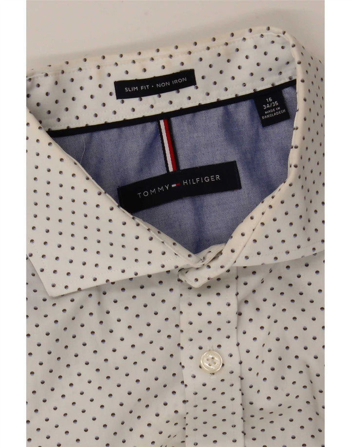 Tommy Hilfiger Mens Slim Fit Camisa Tamanho 16 Grande Branco Manchado
