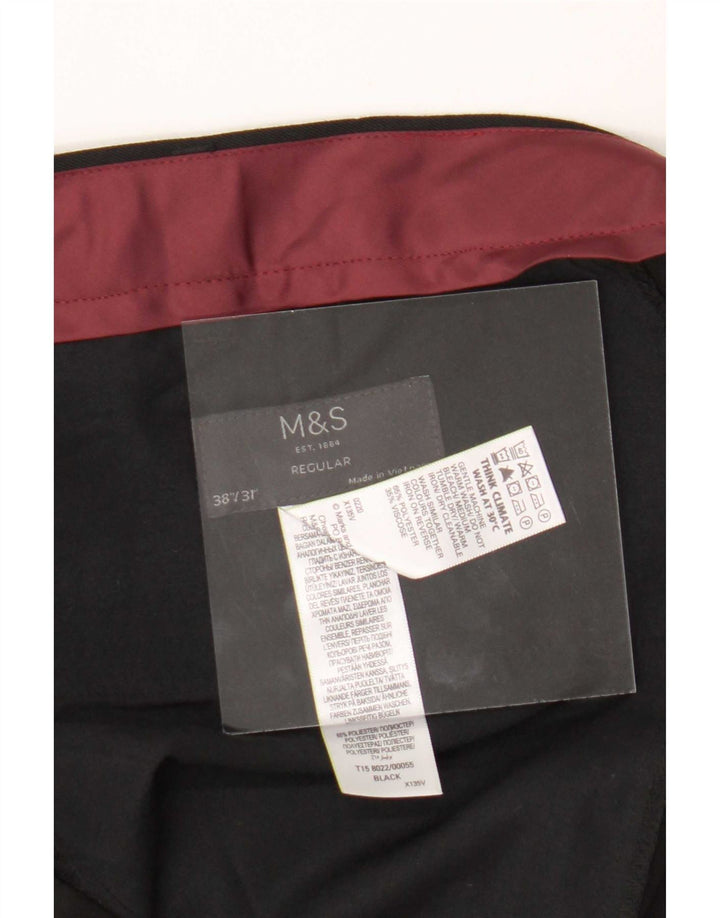 Calça masculina de terno regular Marks & Spencer W38 L31 poliéster preto
