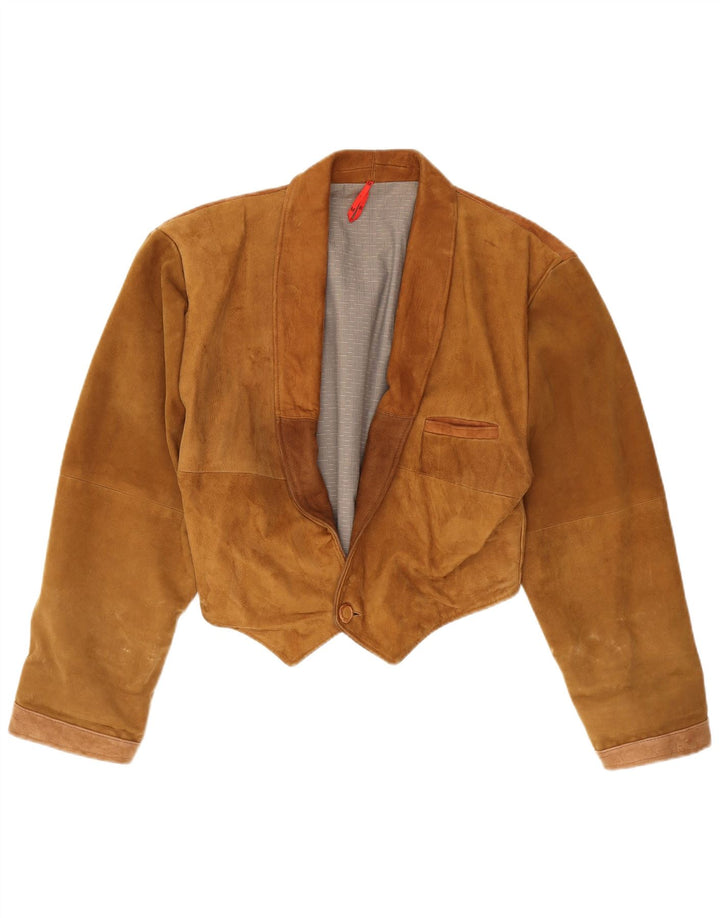 Jaqueta feminina vintage de camurça superdimensionada Reino Unido 14 couro marrom médio