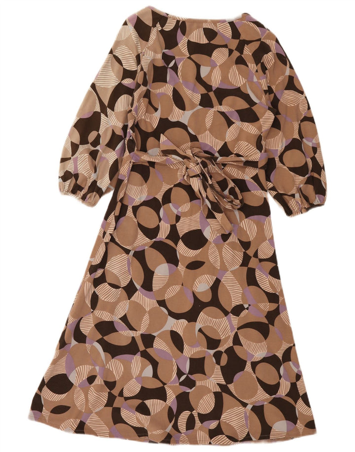 Vestido feminino Fenn Wright Manson evasê Reino Unido 8 pequeno algodão geométrico bege