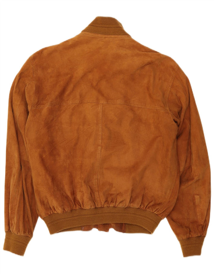 Jaqueta bomber de camurça masculina VINTAGE solta ajuste UE 46 couro bege pequeno