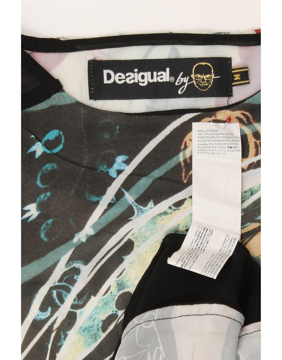 Desigual Camiseta Feminina Transparente Gráfica Top UK 14 Médio Multicolorido