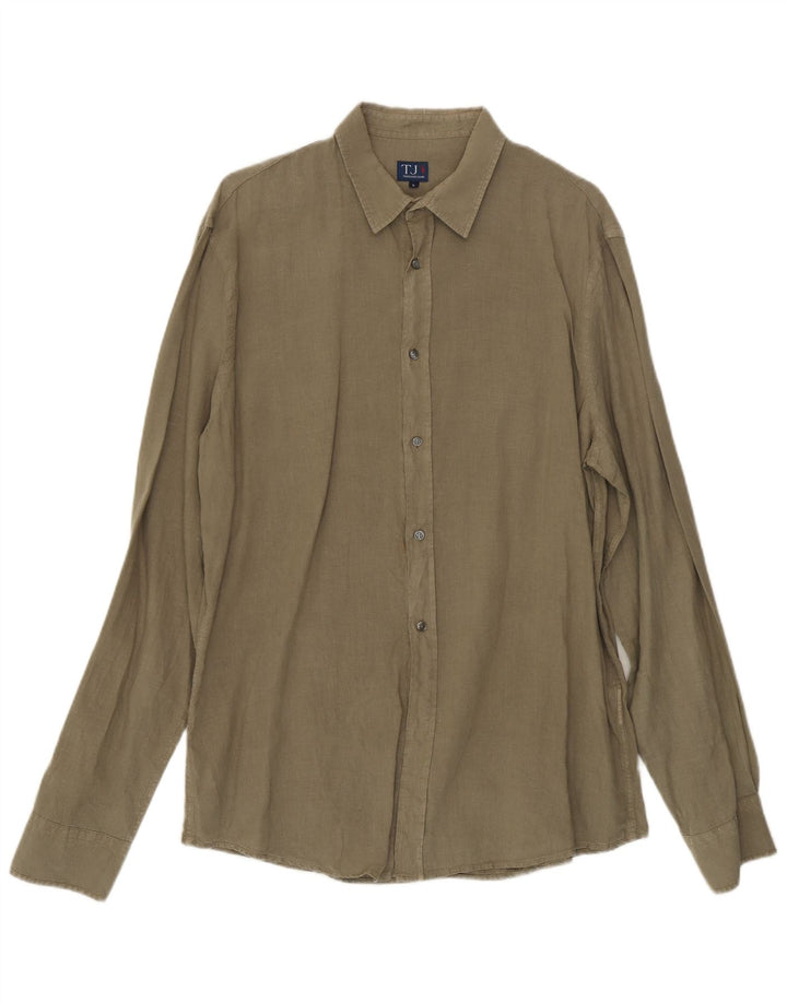 Camisa masculina Trussardi Jeans grande linho cáqui