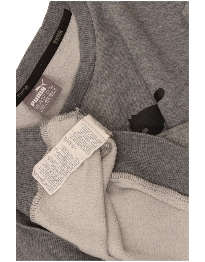 Puma masculino gráfico moletom jumper médio cinza algodão manchado