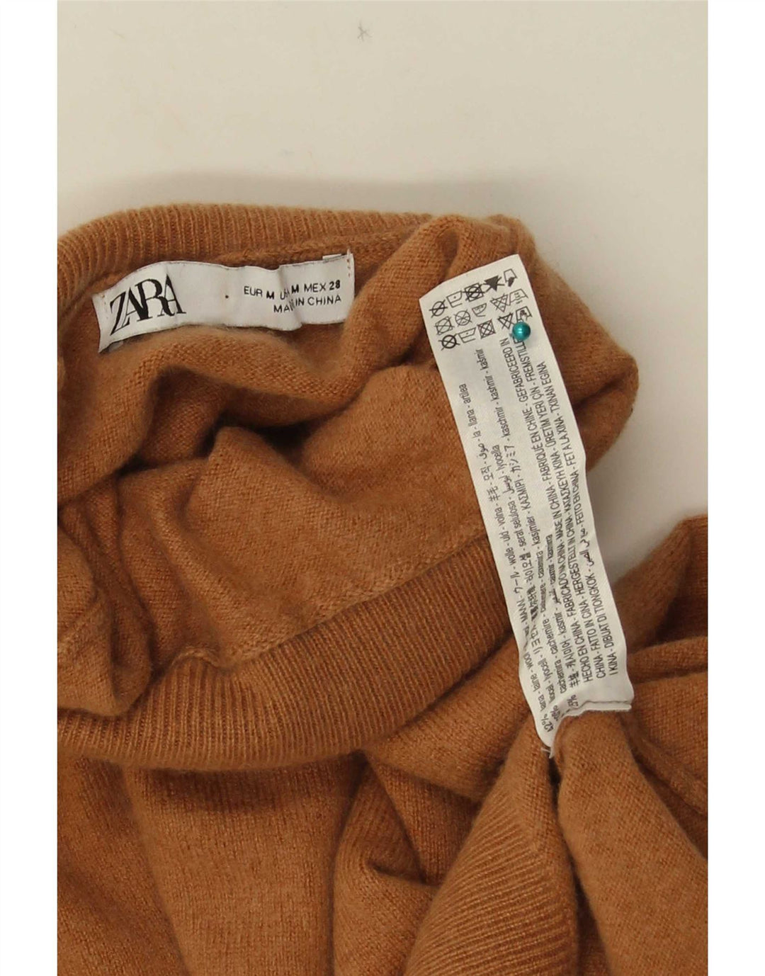Suéter feminino Zara com gola redonda e lã marrom médio UK 12
