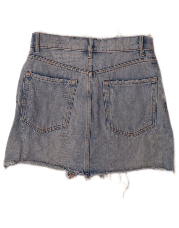 Saia jeans feminina ZARA pequena W26 algodão azul