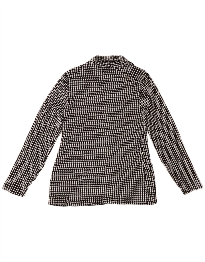 Jaqueta blazer feminina de malha com 3 botões CHAPS Reino Unido 12 médio preto Houndstooth