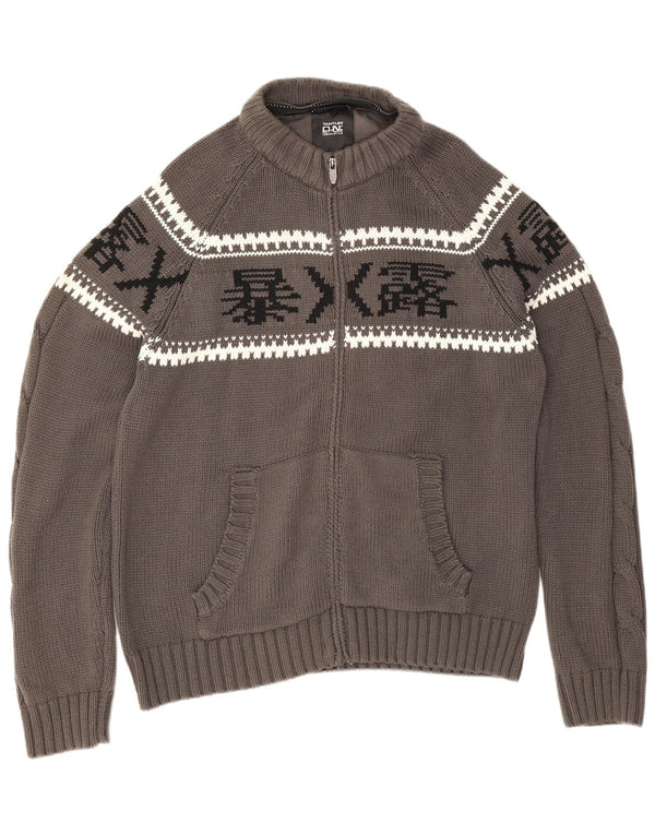 Suéter cardigã feminino com zíper completo ON Tantum Reino Unido 20 2XL cinza Fair Isle algodão