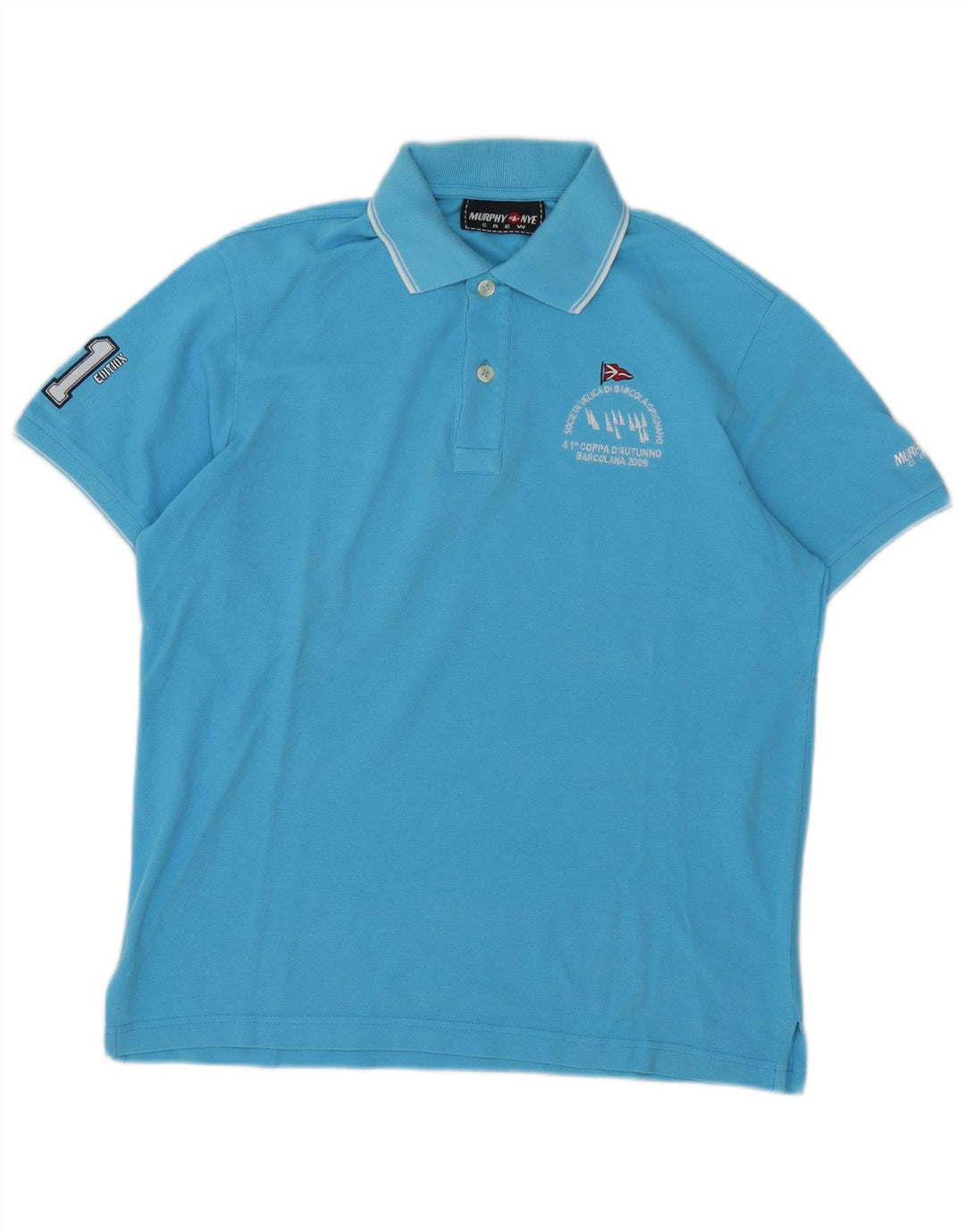 Camisa pólo gráfica masculina Murphy & Nye grande algodão azul