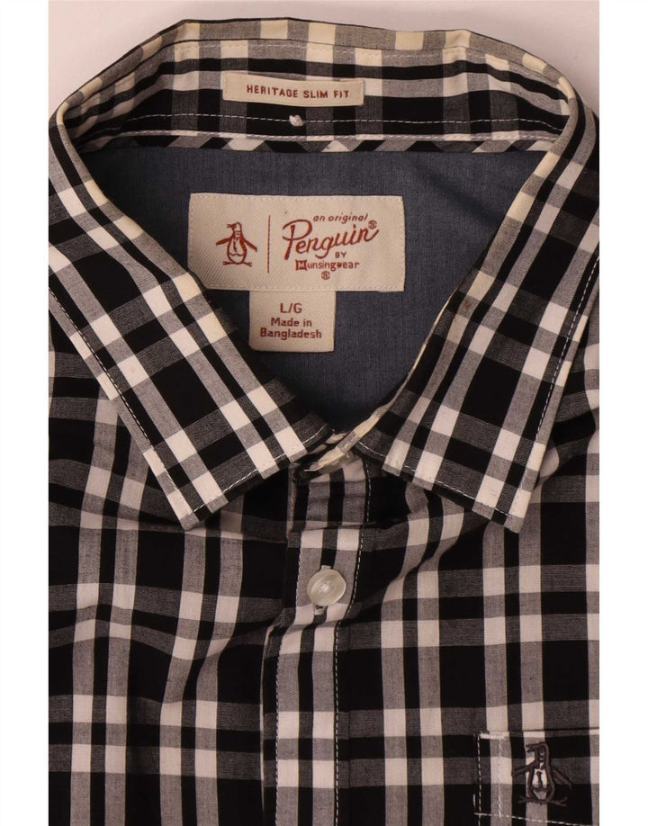 Camisa masculina Penguin Heritage Slim Fit grande algodão xadrez preto
