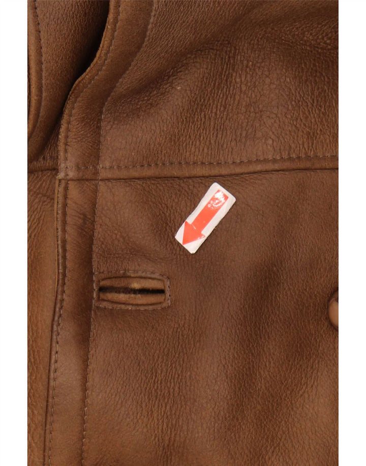 Jaqueta masculina vintage de peito duplo Shearling UK 40 grande bloco colorido marrom