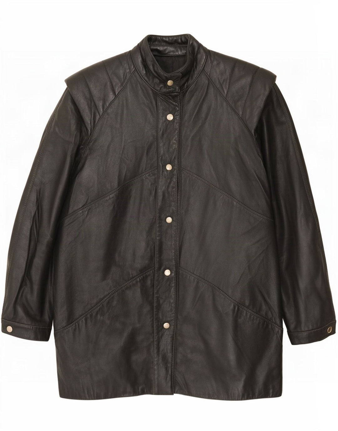 Casaco de couro feminino vintage IT 42 médio preto