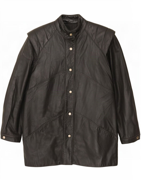 Casaco de couro feminino vintage IT 42 médio preto