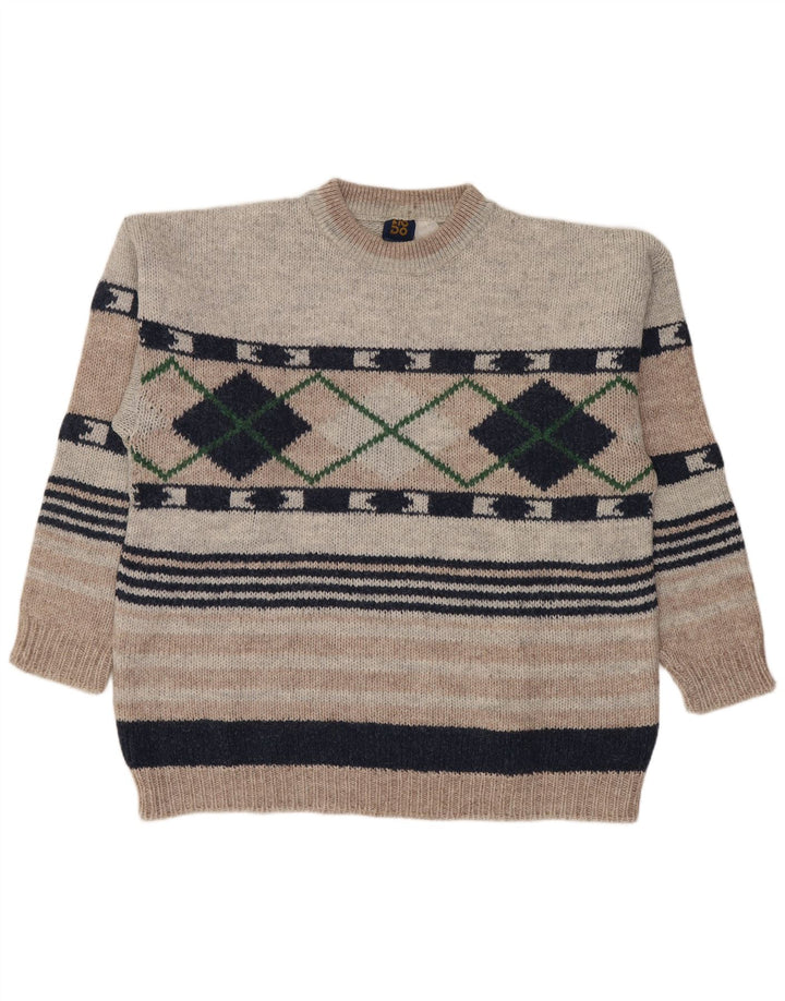 Suéter masculino Lotto com gola redonda grande cinza Argyle/Diamante