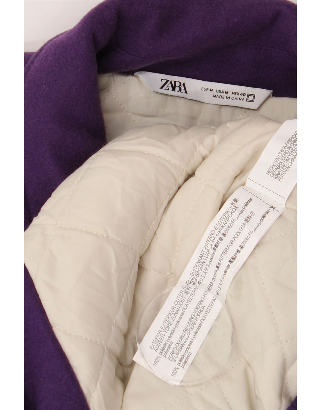 Jaqueta masculina ZARA Graphic Varsity UK 38 poliéster colorblock roxo médio