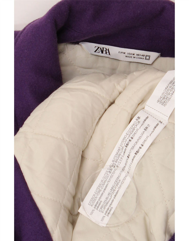 Jaqueta masculina ZARA Graphic Varsity UK 38 poliéster colorblock roxo médio