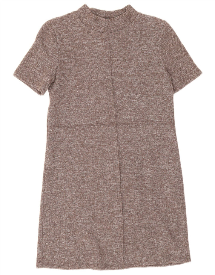 Vestido feminino Zara UK 10 pequeno poliéster manchado marrom