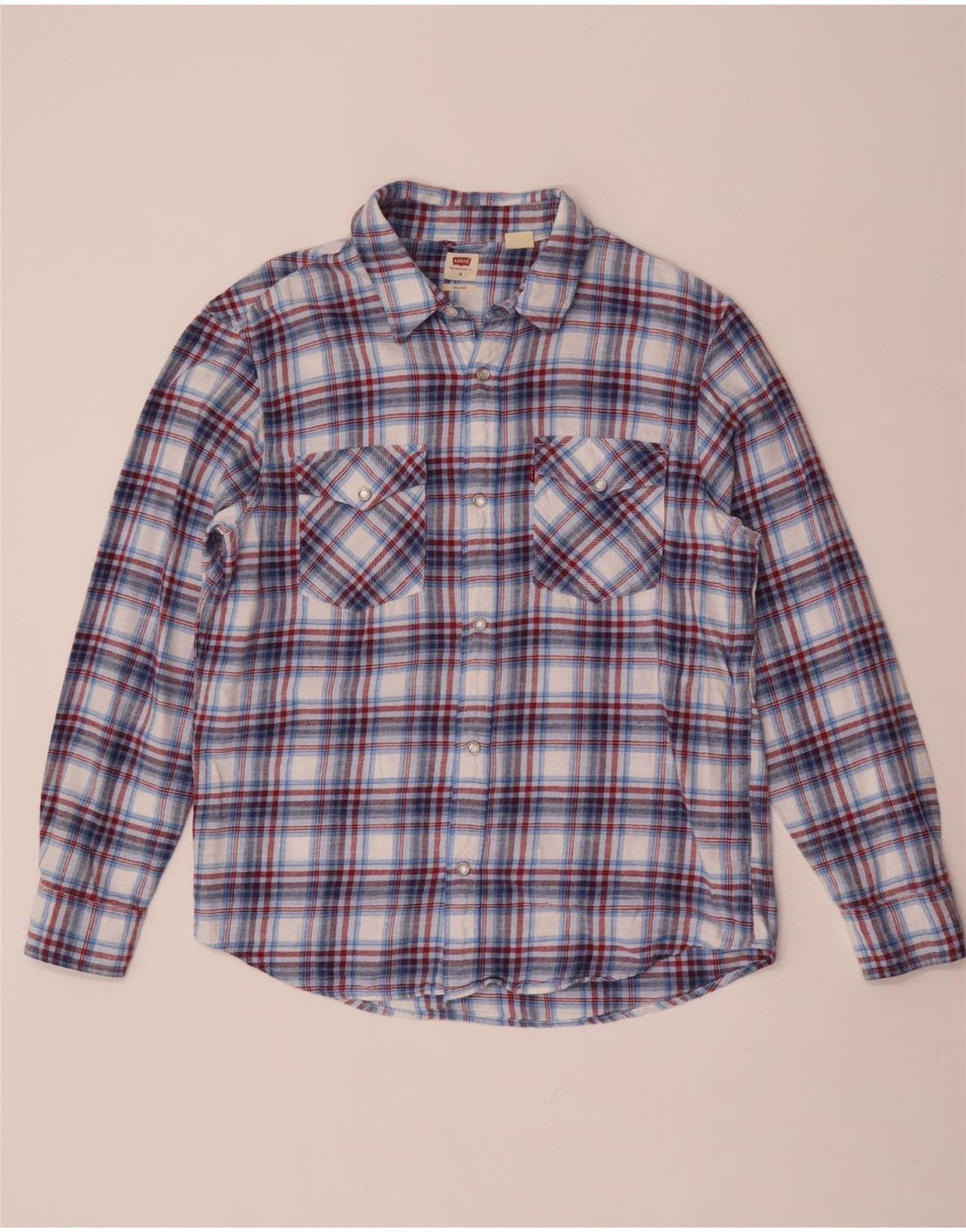 Camisa masculina de flanela Levi's de algodão xadrez azul médio