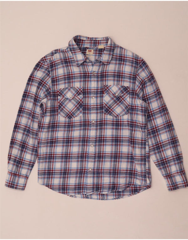 Camisa masculina de flanela Levi's de algodão xadrez azul médio