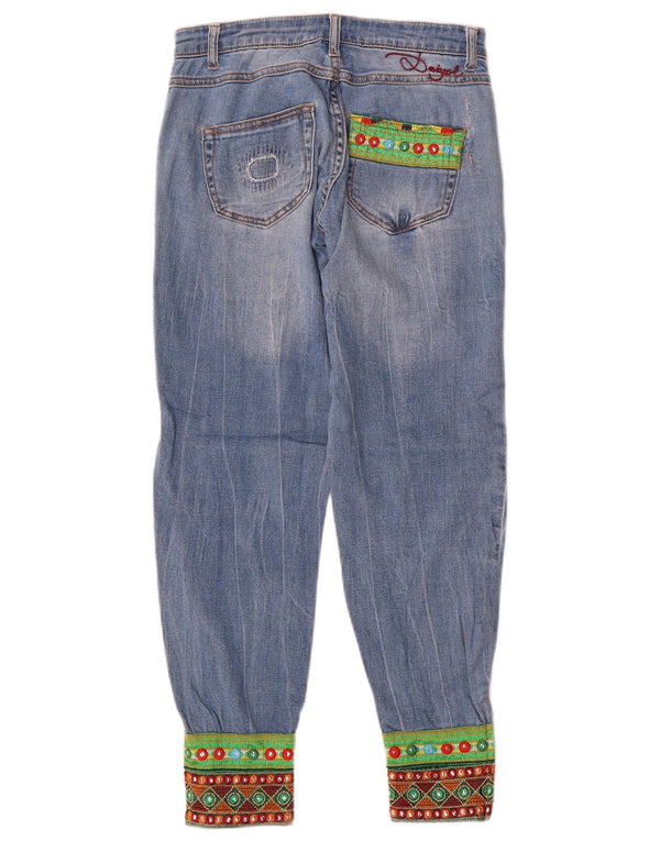 Desigual Joggers femininos jeans cônicos W24 L27 patchwork azul