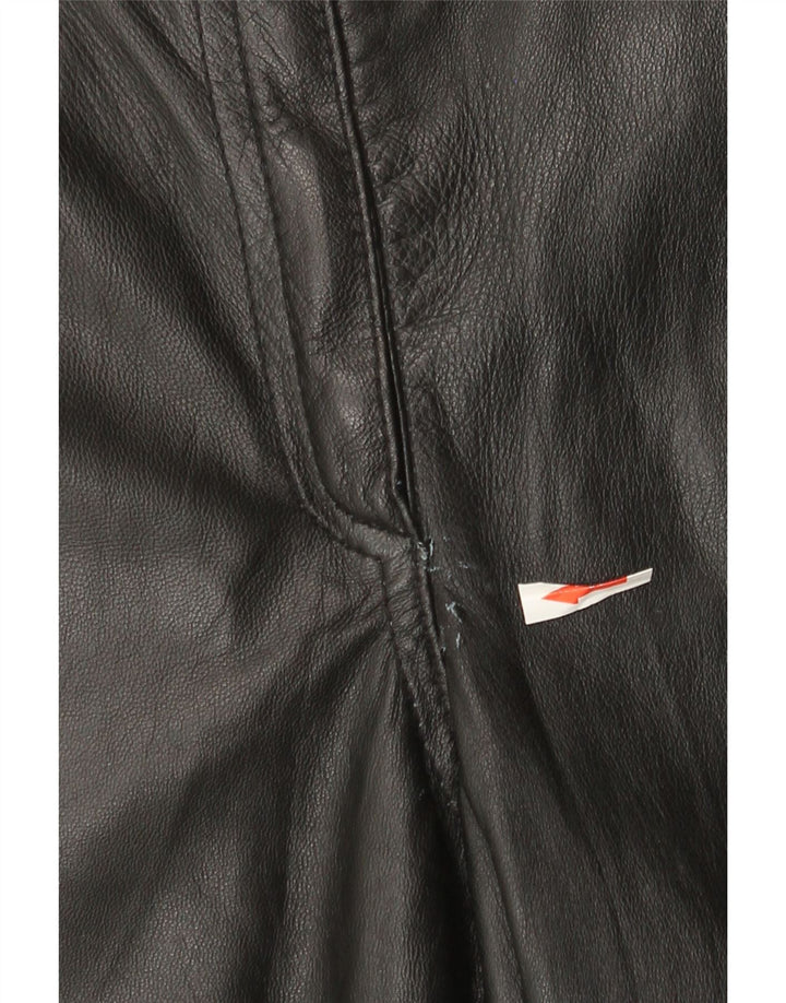 Calça feminina de couro cônico Scirocco IT 42 médio W30 L29 couro preto
