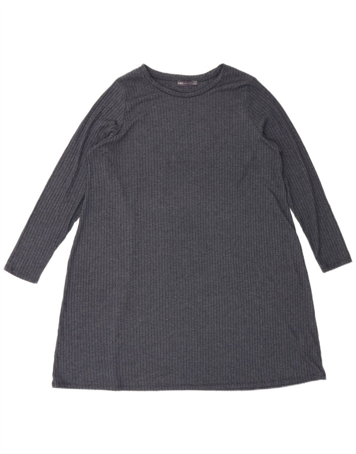 Vestido básico feminino de manga comprida Marks & Spencer UK 20 2XL azul marinho